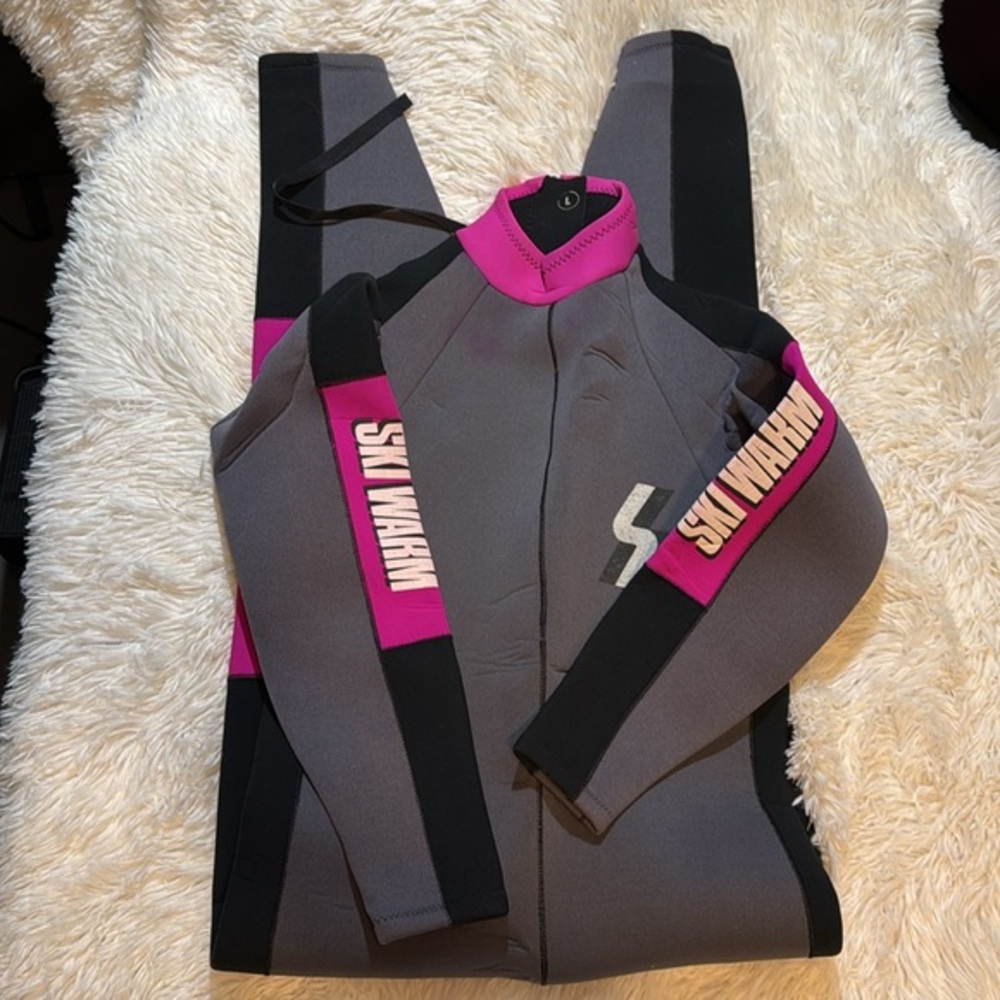 Vintage Ski Warm Large Neoprene Gray Pink Full Body Wet Suit 1990s